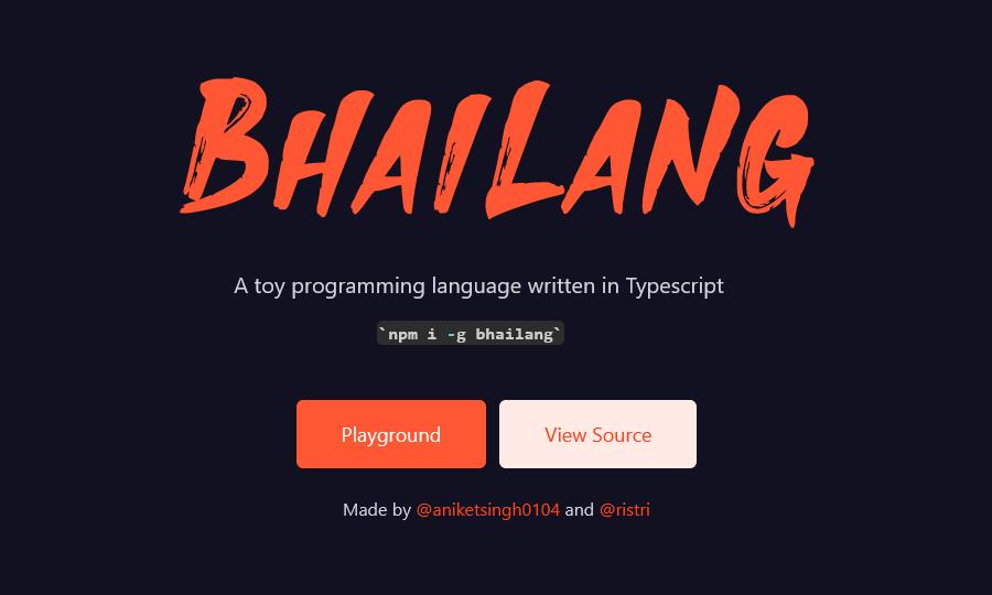 Bhai Lang Programming Language (A Toy Programming Language)